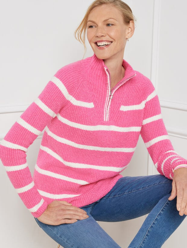 Bouclé Half-Zip Pullover - Breton Stripe | Talbots