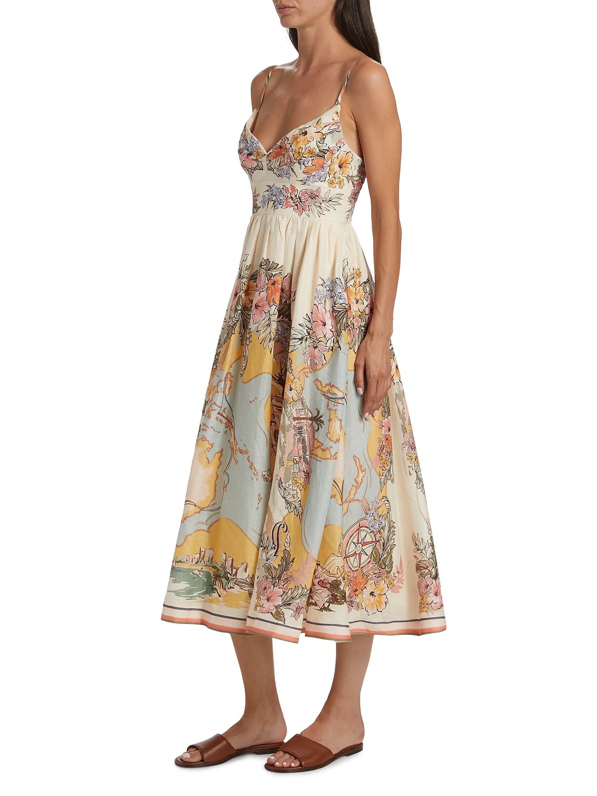Tallow Linen Fit & Flare Midi-Dress | Saks Fifth Avenue