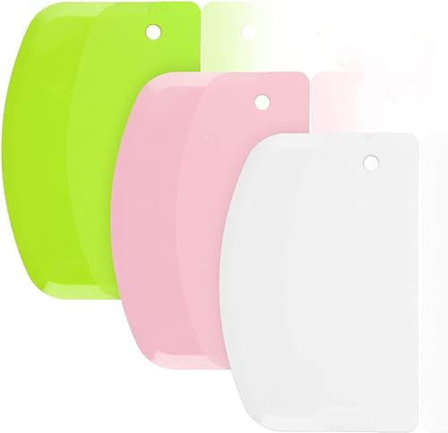 Hard Bench Scraper Dough Scraper - SURDOCA 5.31x3.64'' Plastic Pastry Cutter Dough Cutter Bread Cutter bread making tools, Cake Scraper Bowl Scraper Pastry Scraper Baking Supplies, Green+Pink+White | Amazon (US)