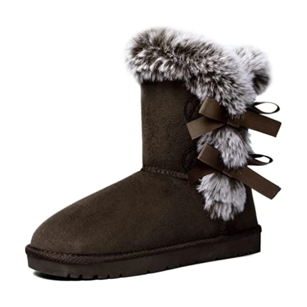 Mysoft Women Fashion Winter Boots Coffee Mid-Calf Faux-Fur Lining Snow Boots 9M - Walmart.com | Walmart (US)