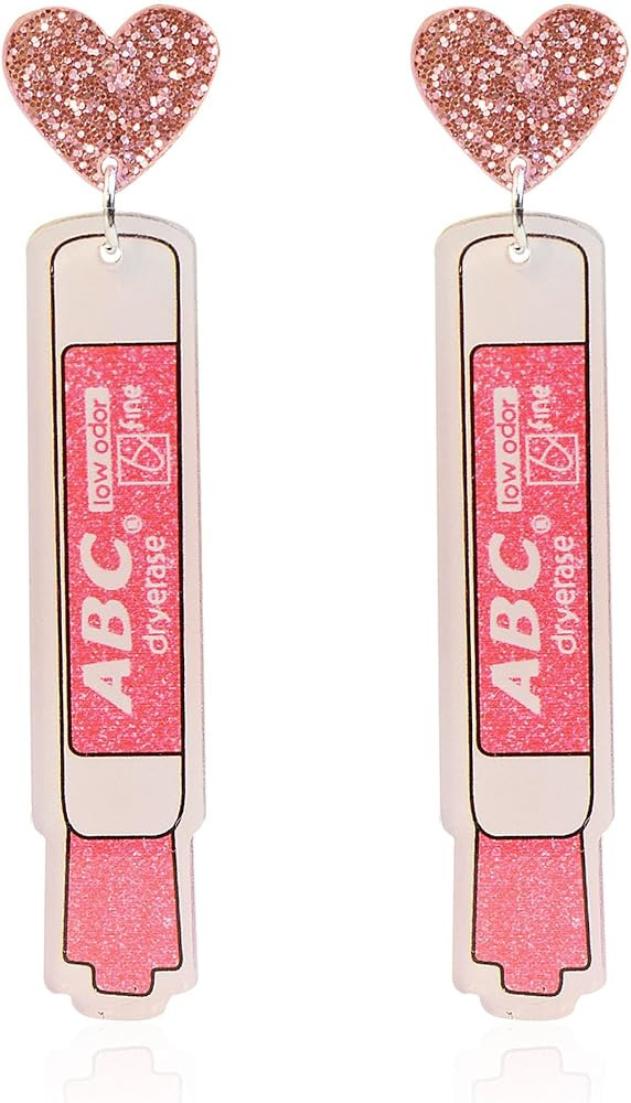 Cute Colorful Marker Pen Stud Earrings Acrylic Pencil Teacher Drop Dangle Earrings Teachers Appre... | Amazon (US)