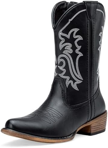 Jeossy Women's Round Toe Cowboy Boots Mid-Calf Western Cowgirl Boots with Stitched Embroidery, 98... | Amazon (US)