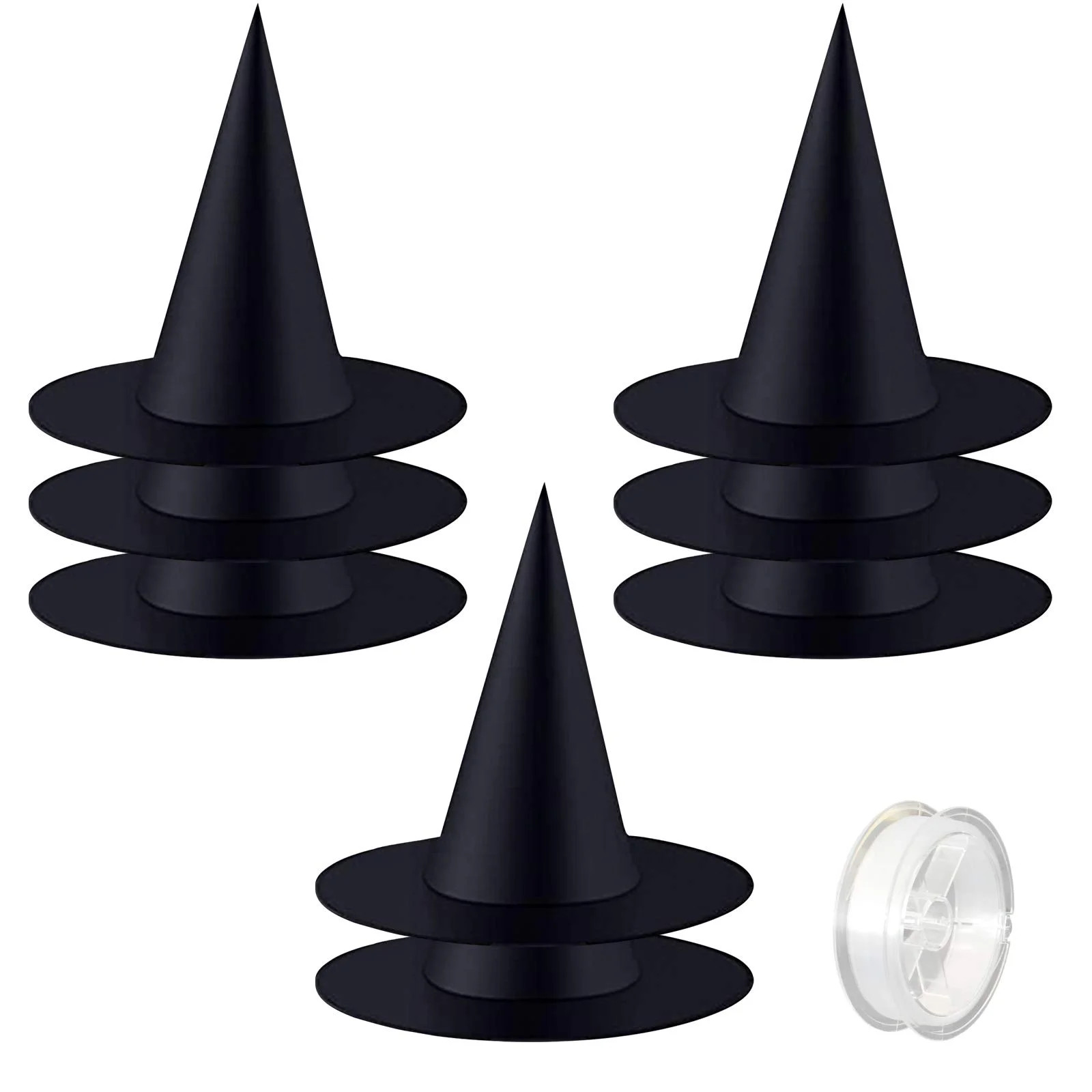 ZeeDix 8 Pcs 13Inch Halloween Black Witch Hats Caps with 98 Feet Hanging Rope,Kids Party Decorati... | Walmart (US)