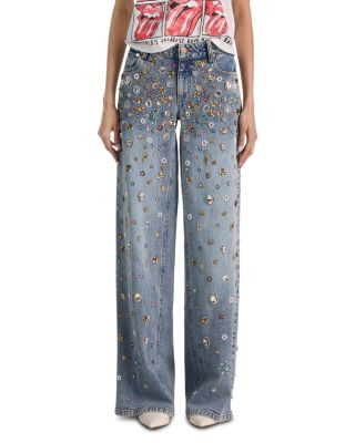 Alice and Olivia Amazing Embellished High Rise Baggy Wide Leg Jeans in Fiona Vintage Blue | Bloomingdale's (US)
