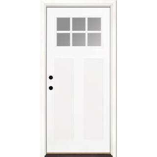 36 in. x 80 in. 6 Lite Clear Craftsman Unfinished Smooth Right-Hand Inswing Fiberglass Prehung Fr... | The Home Depot