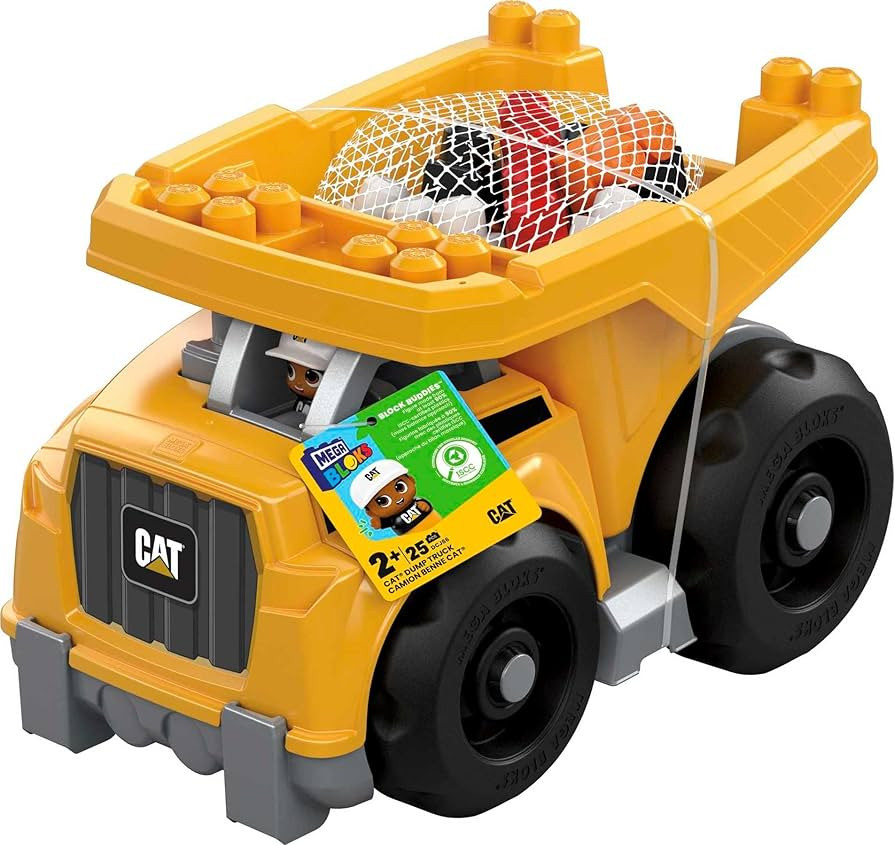 Mega BLOKS Cat Toddler Blocks Building Toy Set, Large Dump Truck with 25 Pieces and Storage, Yell... | Amazon (US)
