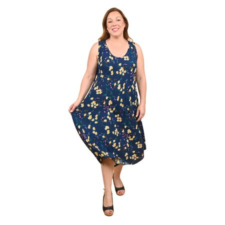 Shop LC TAMSY Navy Flower Printed Sleeveless A Line Dress One Size Fits Most | Walmart (US)