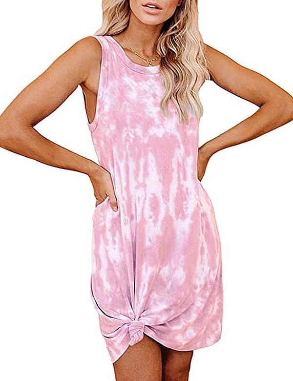 HeSaYep Womens Tie Dye Print Dress Sleeveless Casual Tank Dress Summer Loungewear | Amazon (US)