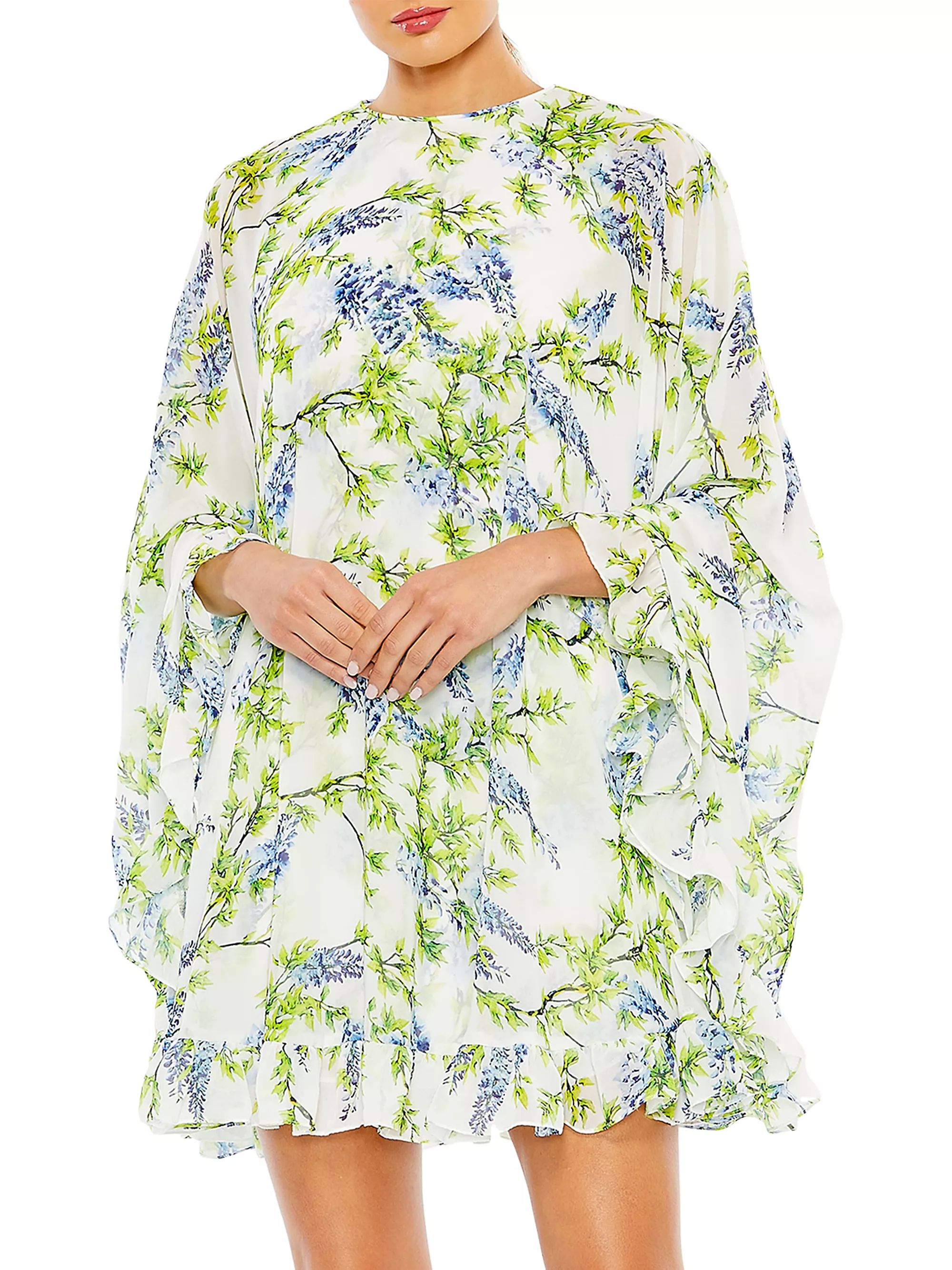 Floral Cape-Sleeve Minidress | Saks Fifth Avenue
