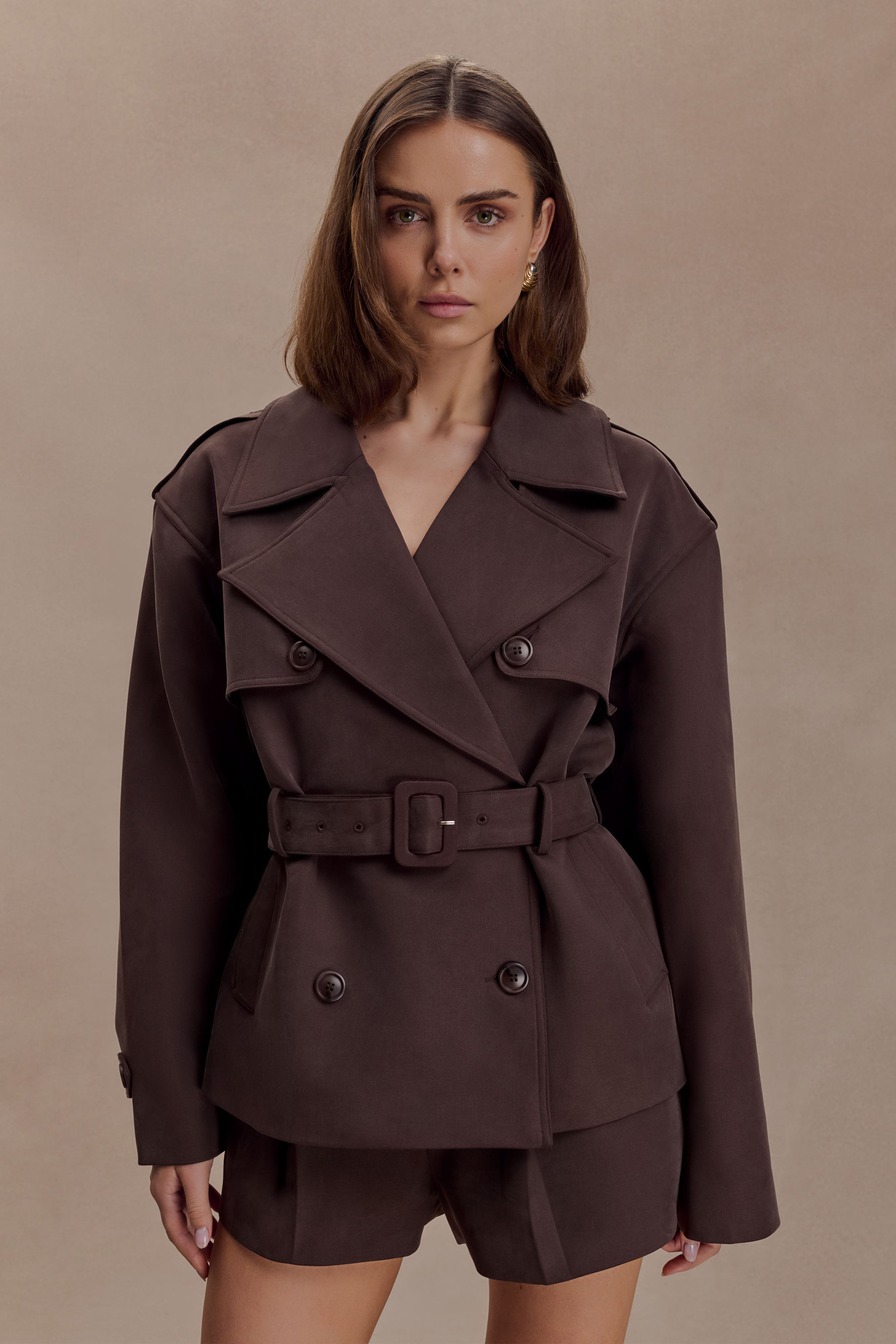 Alden Short Trench Jacket - Chocolate | Meshki UK