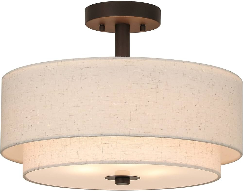 XiNBEi Lighting Drum Semi Flush Light, 3 Light Semi Flush Mount Ceiling Light Fixture with Fabric... | Amazon (US)