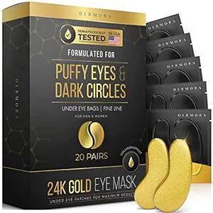 DERMORA Skin Treatment Mask 24K Gold Eye Mask - 20 Pairs Eye Gels - Rejuvenating Treatment for Da... | Amazon (US)