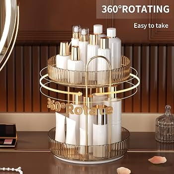 YCIA&DONE 360 Rotating Makeup Organizer and Storage for Vanity Countertop 2 Tiers, High Capacity ... | Amazon (US)