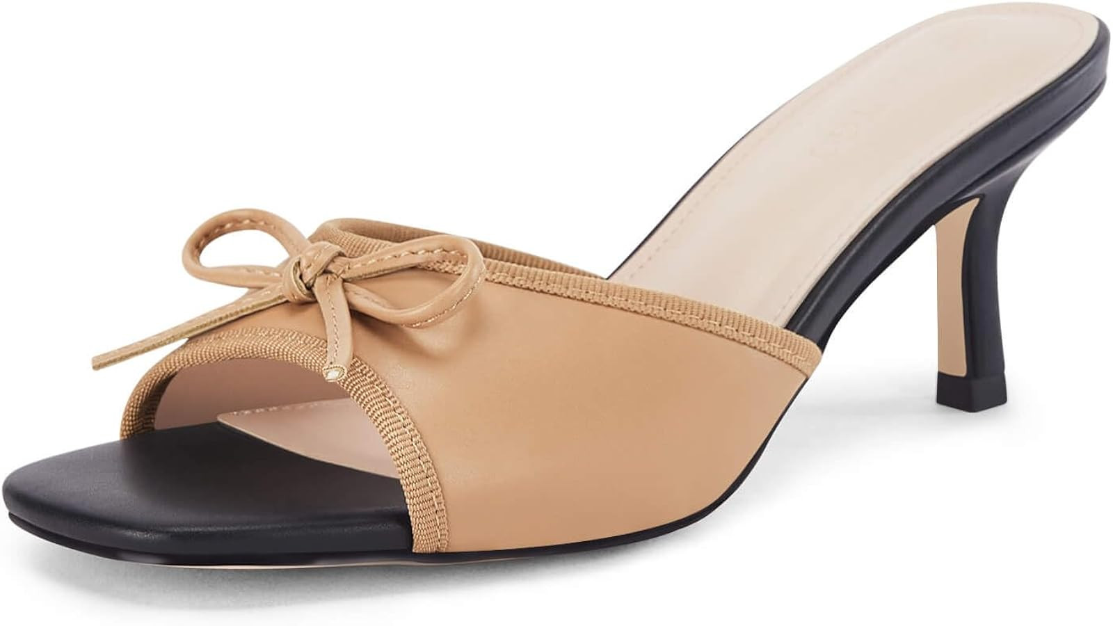 Coutgo Womens Square Open Toe Heels Mules Bow Stiletto Heel Backless Slip On Slide Sandals | Amazon (US)