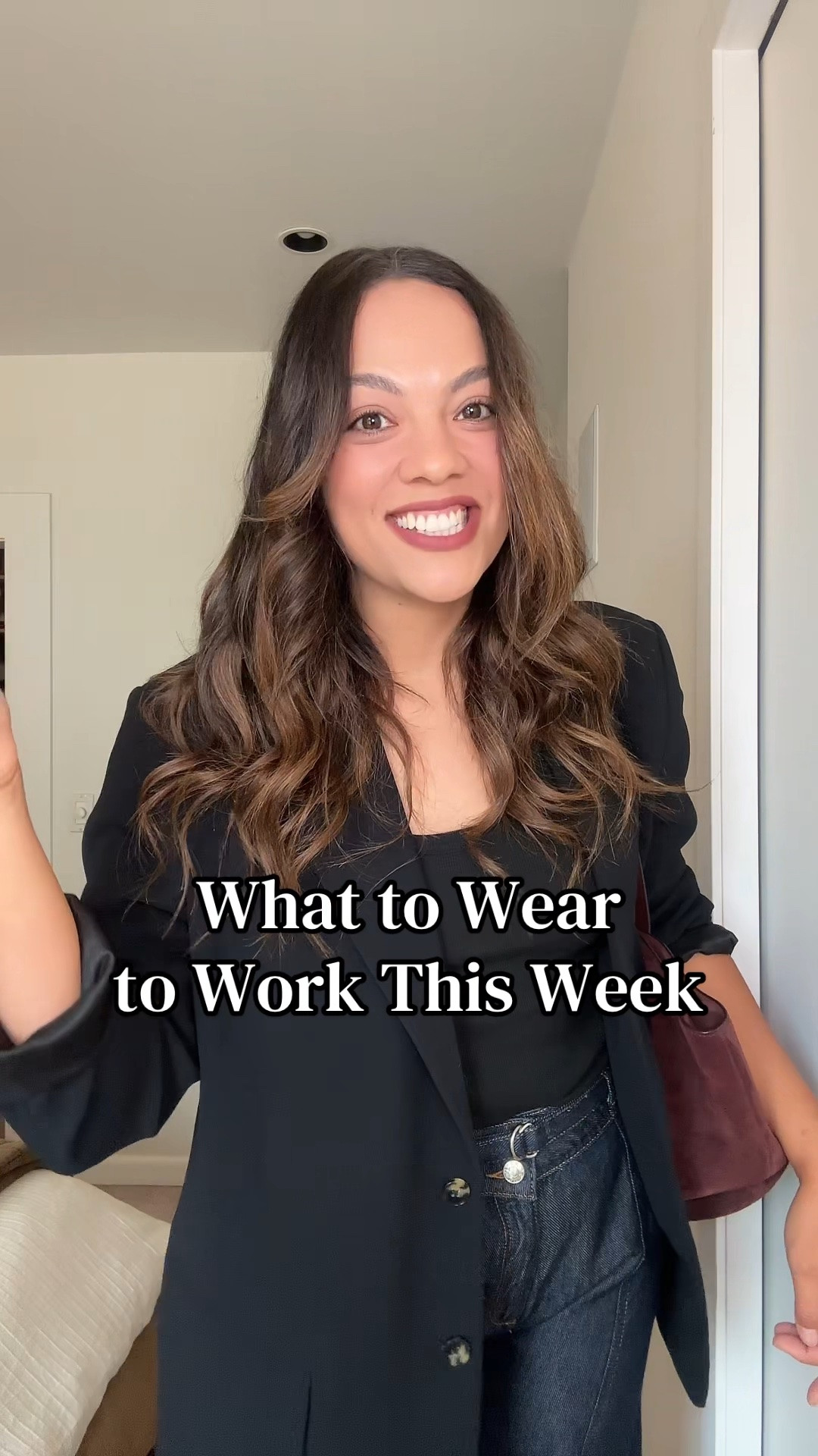 Here is what you can wear to work this week!

Monday:
-Labor Day!!

Tuesday:
-Aritzia black high-rise tailored trousers, I have a size 10. 
-Aritzia purple short-sleeved cardigan, I have a size large.
-Quince black and silver studded belt, I have a size medium.
-Demellier London burgundy, suede tote bag.
-Maguire shoes zebra print kitten heels. Similar linked.

Wednesday:
-Dissh black cardigan, I have a size medium.
-Reformation beige tailored trousers, I have a size 10.
-Black kitten heels, similar linked. 

Thursday:
-Aritzia black pleated midi skirt, I have a size medium.
-Banana Republic black tank top, I have a size medium.
-Aritzia black and gold belt.
-Sézane chartreuse jacket, I have a size medium.
-Gold sling-back kitten heels, similar linked.

Friday:
-Aritzia black oversized blazer, I have a size 10.
-Zara dark wash jeans, similar linked.
-Steve Madden black pointed buckled flats.

#LTKfall #LTKworkwear #LTKstyletip