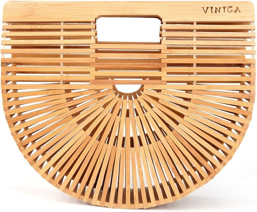 Vintga Bamboo Handbag Handmade Tote Bamboo Purse Straw Beach Bag for Women | Amazon (US)