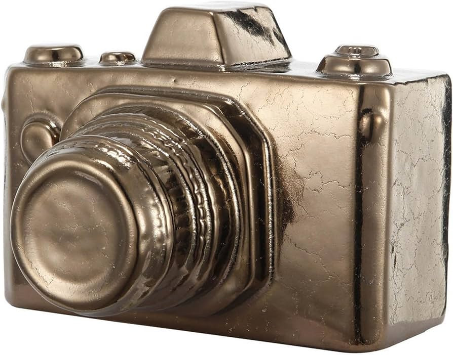 Benjara 6" Decorative Camera Table Top Accent- Distressed Gold Finish Ceramic | Amazon (US)