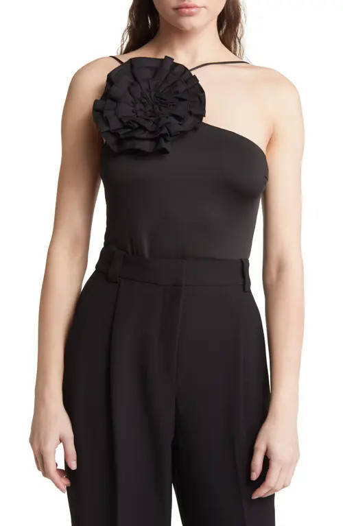 NIKKI LUND Allison Rosette Bodysuit in Black at Nordstrom, Size Medium | Nordstrom