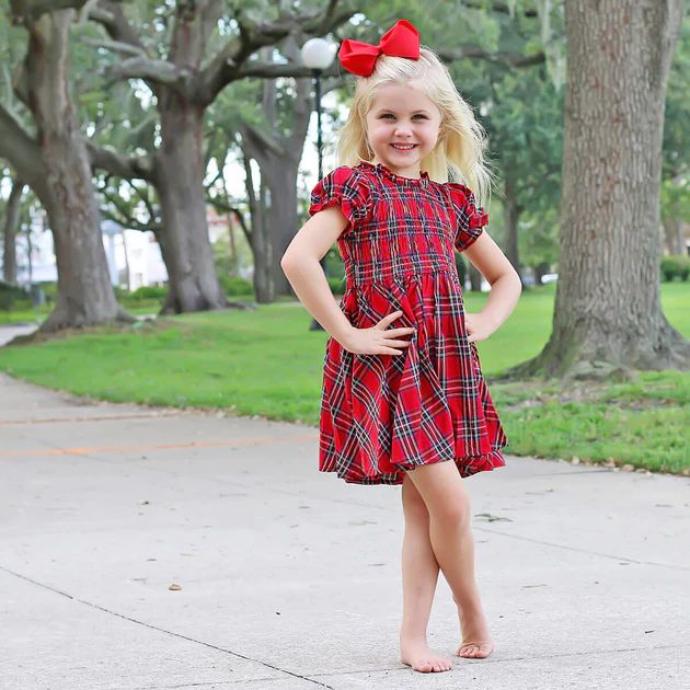 Winter Plaid Red Smocked Dress | Classic Whimsy