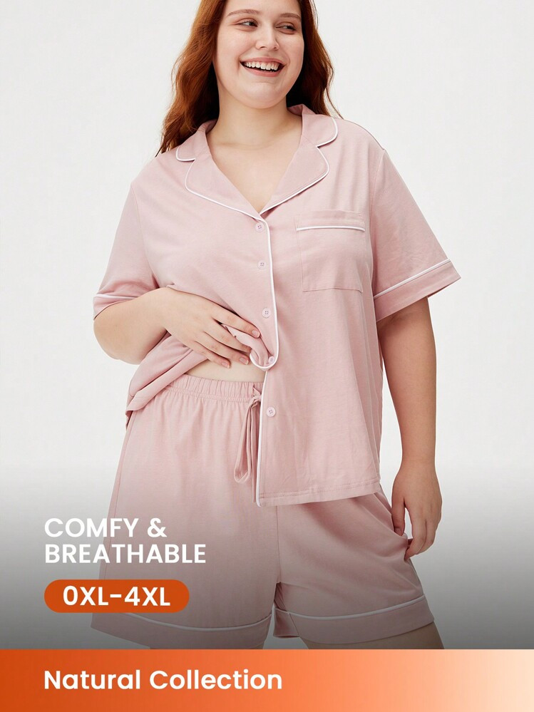 LUVLETTE Women Plus Soft Cotton Pink Pajamas Lounge Sets Bridal Intimates | SHEIN