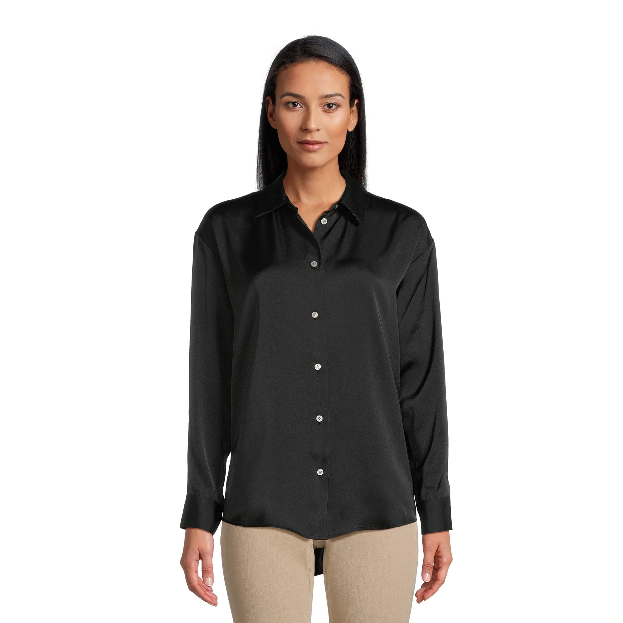 Time and Tru Women's Satin Button Down Shirt | Walmart (US)