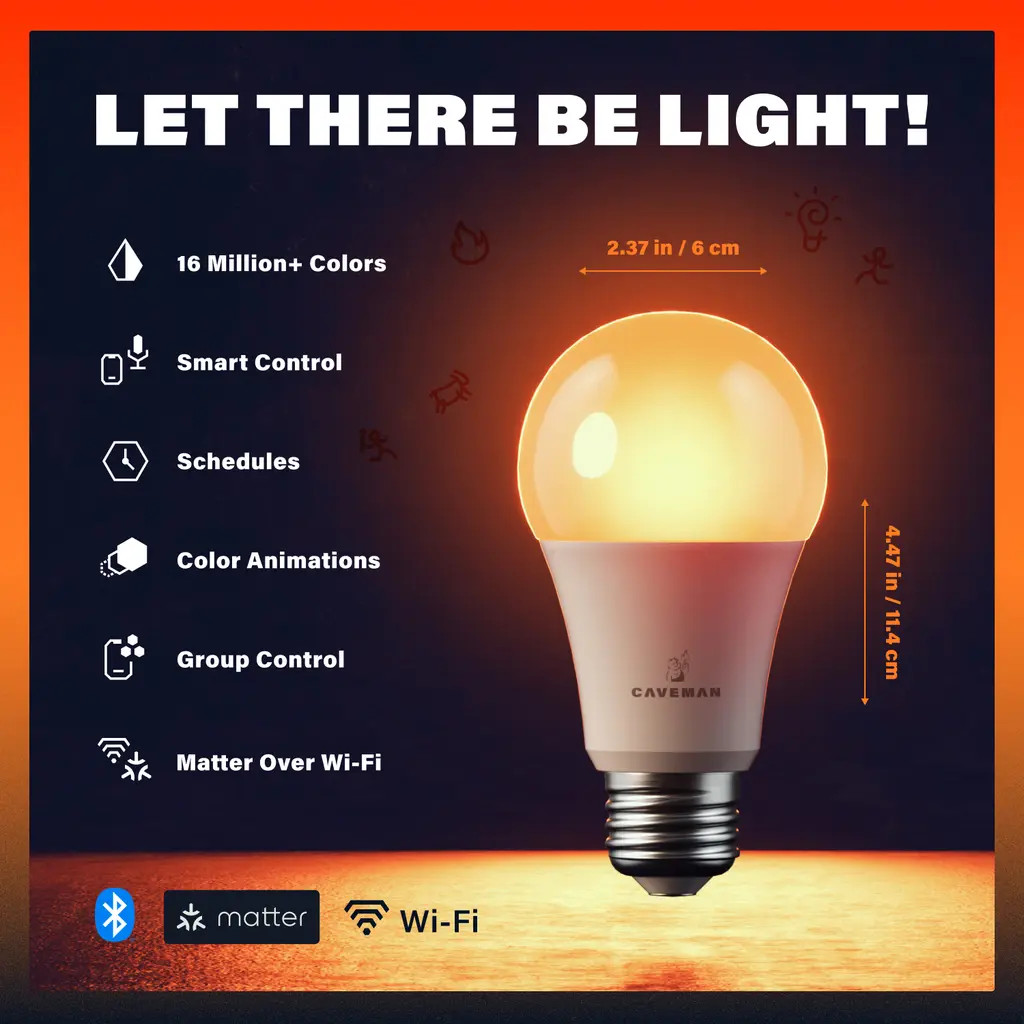 Nanoleaf Caveman Matter & Wi-Fi A19 Smart LED Light Bulb in Multicolor at Nordstrom | Nordstrom