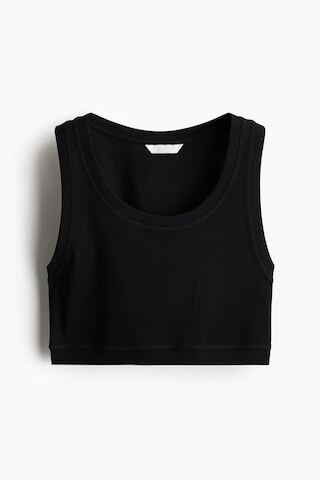 H & M - Cropped Ribbed Tank Top - Black | H&M (US + CA)
