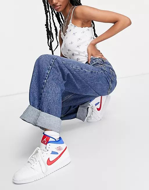 Topshop over sized Mom recycled cotton blend jeans in mid blue | ASOS (Global)