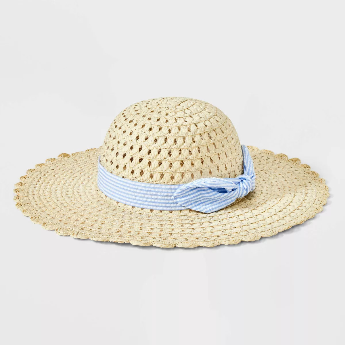 Girls' Straw Floppy Hat with Scalloped Edge and Bow - Cat & Jack™ Brown | Target