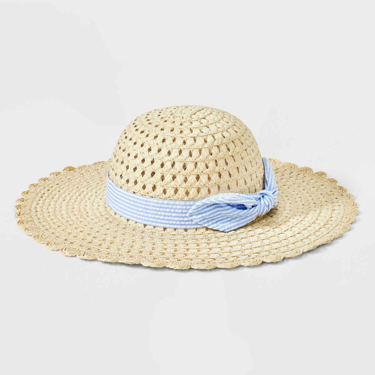 Girls' Straw Floppy Hat with Scalloped Edge and Bow - Cat & Jack™ Brown | Target