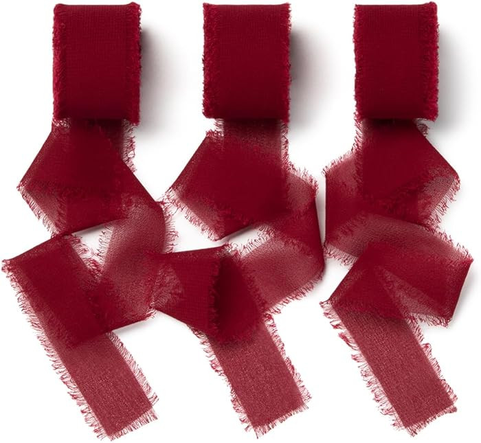 Burgundy Chiffon Ribbon for Gift Wrapping 1" x 7Yd Fabric Wedding Ribbon for Presents Fringe Ribb... | Amazon (CA)