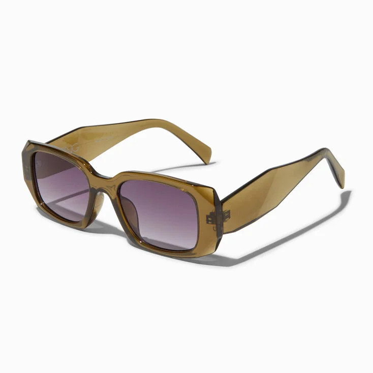 Translucent Dark Olive Chunky Frame Sunglasses | Claire's (US)