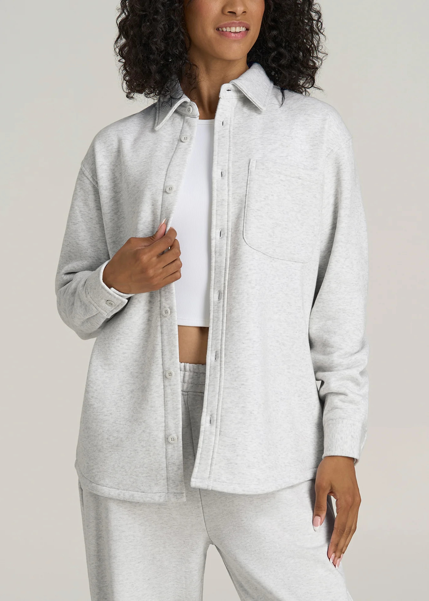 Wearever 2.0 Fleece Women's Tall Shacket in Heather Cloud White | American Tall