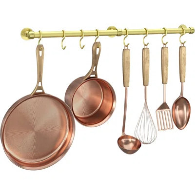 23.7 Inch Brass Pot and Pan Hanger Wall Mounted Hanging Pot Bar Rack Heavy Duty Pot Hangers Kitchen Rail with 8 S Hooks | Wayfair North America