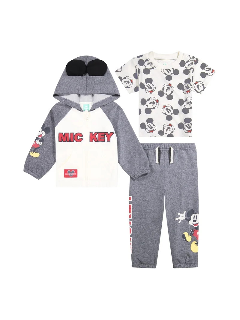 Mickey Mouse Baby Boy 3 Piece Fleece Jogger Set, Sizes 0-24 Months | Walmart (US)