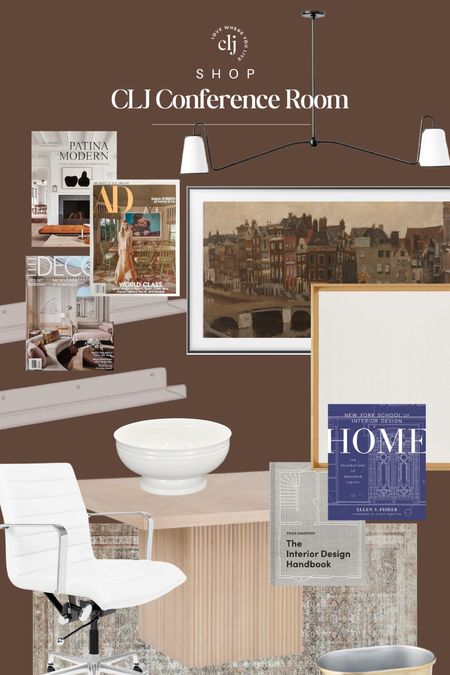 Shop The Room: The CLJ Studio Conference Room

Acrylic wall shelves, frame tv, linear chandelier, bulletin boards, white bowl, coffee table books, office chair, area rug

#LTKHome #LTKStyleTip