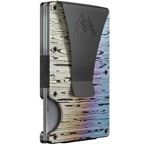 Mountain Voyage Co Minimalist Wallet for Men & Women - Slim RFID, Scratch Resistant, Credit Card Holder & Money Clip, Easily Removable Money & Cards, (Forged Damascus Alloy) | Amazon (US)