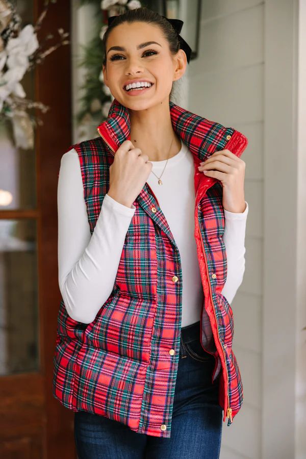 More The Merrier Red Tartan Plaid Puffer Vest | The Mint Julep Boutique