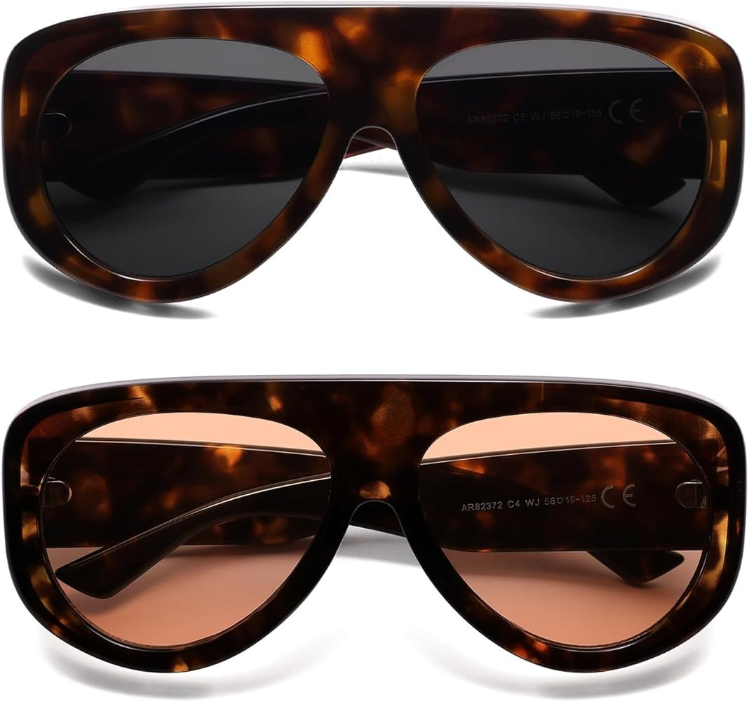 Trendy Aviator Sunglasses Womens Mens Retro 90s Rectangle Wrap Shades Oversized Style AR82372 | Amazon (US)