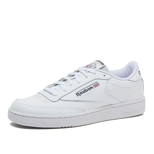 Reebok Club C 85 Mens Tennis Shoes, Casual Fashion White Sneakers for Men, Footwear White/Footwear White/Core Black, 8.5 | Amazon (US)