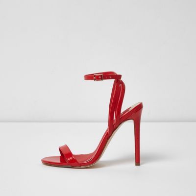 Red patent barely there sandals | River Island (US)