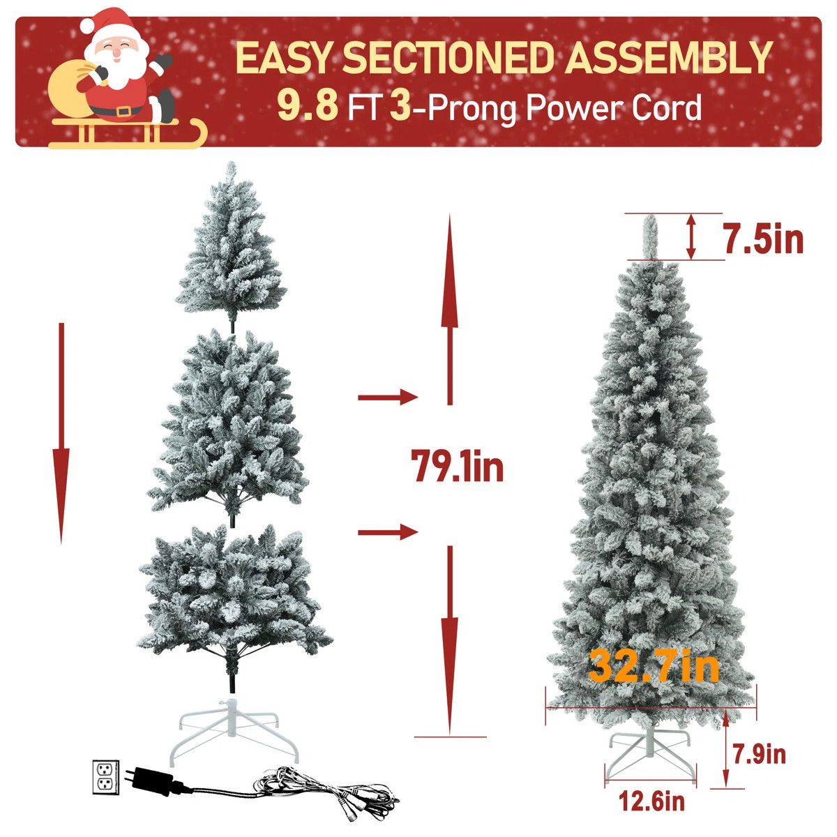 Zaid Slender Pine Flocked Christmas Tree with LED Lights | Wayfair North America