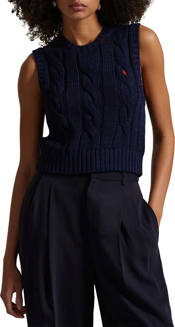 Cable Knit Crop Cotton Sweater Vest | Nordstrom