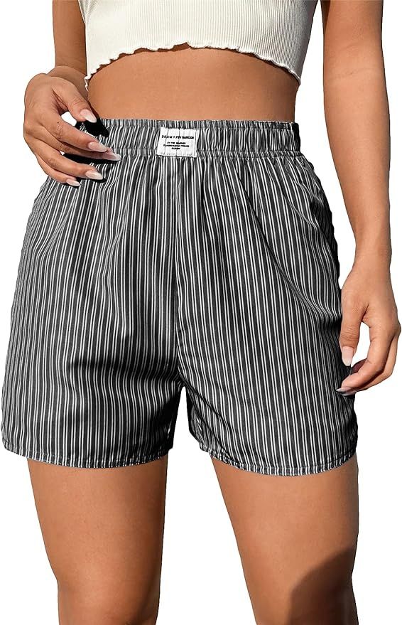 SOLY HUX Women's Striped Shorts Elastic High Waisted Straight Leg Summer Shorts | Amazon (US)