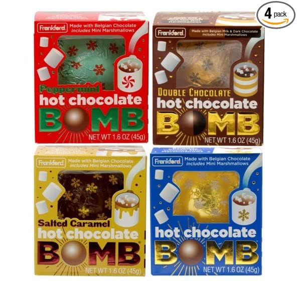 Hot Chocolate BOMB 4 Pack, Flavors include (1) Original Flavor Melting Ball, (1) Salted Caramel, ... | Amazon (US)