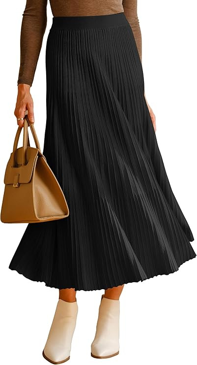 Arach&Cloz Women's Wool Blend Wide Elastic Band A-Line Pleated Flowy Long Skirts 2025 | Amazon (US)