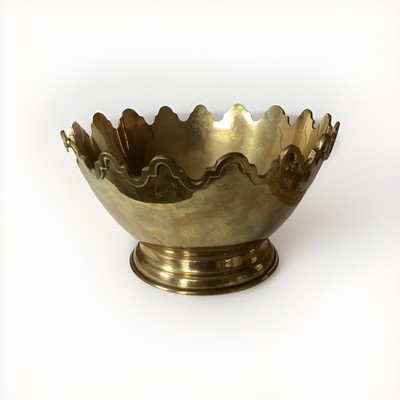 Vtg Solid Brass Crown Pedistal Scalloped Edge Bowl Patina 4.5” High 8” Diameter | eBay US