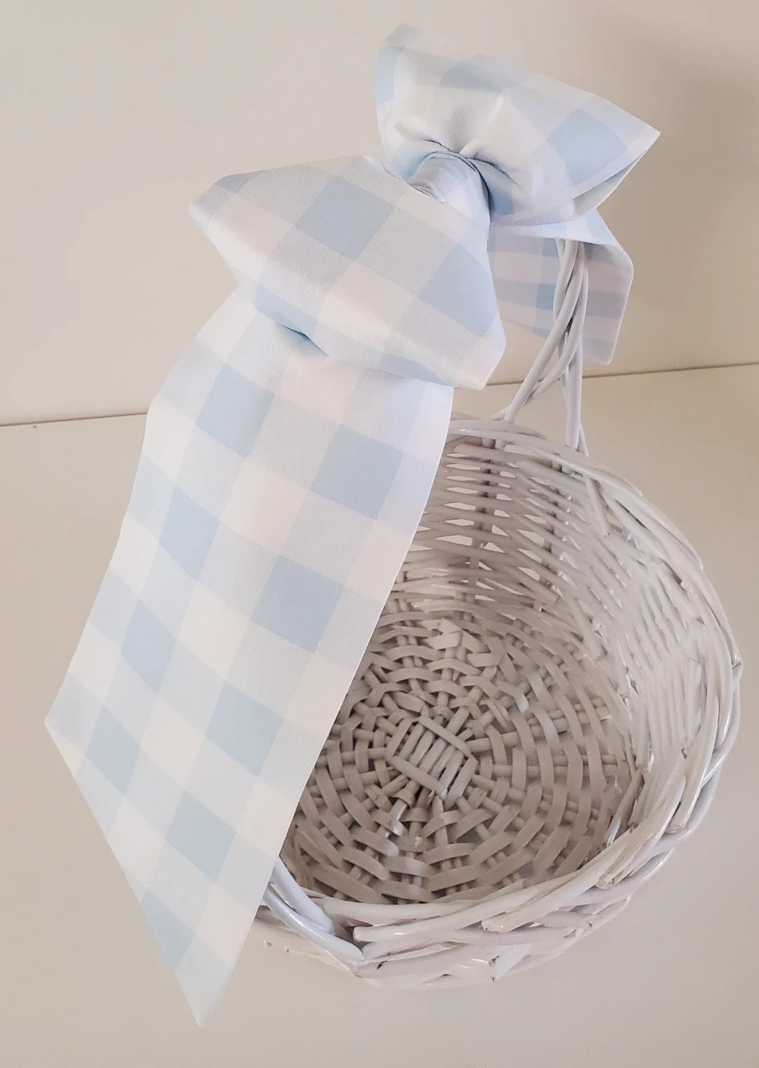Blue Gingham Easter Basket Bow, Pre-Tied Fabric Bow | Etsy (US)