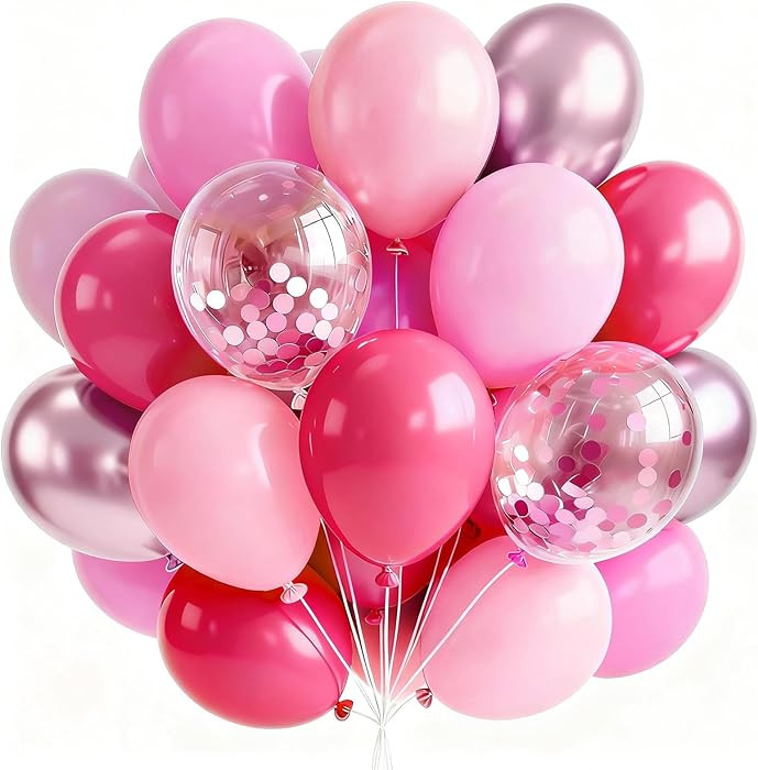 PartyWoo Pink Balloons 66pcs 12 Inch Pearl Metallic Mauve Magenta Fuchsia Hot Pink Confetti Latex... | Amazon (US)