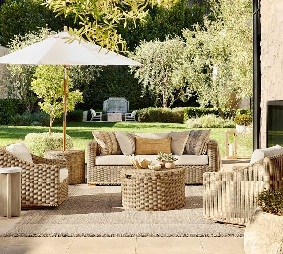 Huntington Wicker Round Outdoor Coffee Table with Storage (34") | Pottery Barn (US)